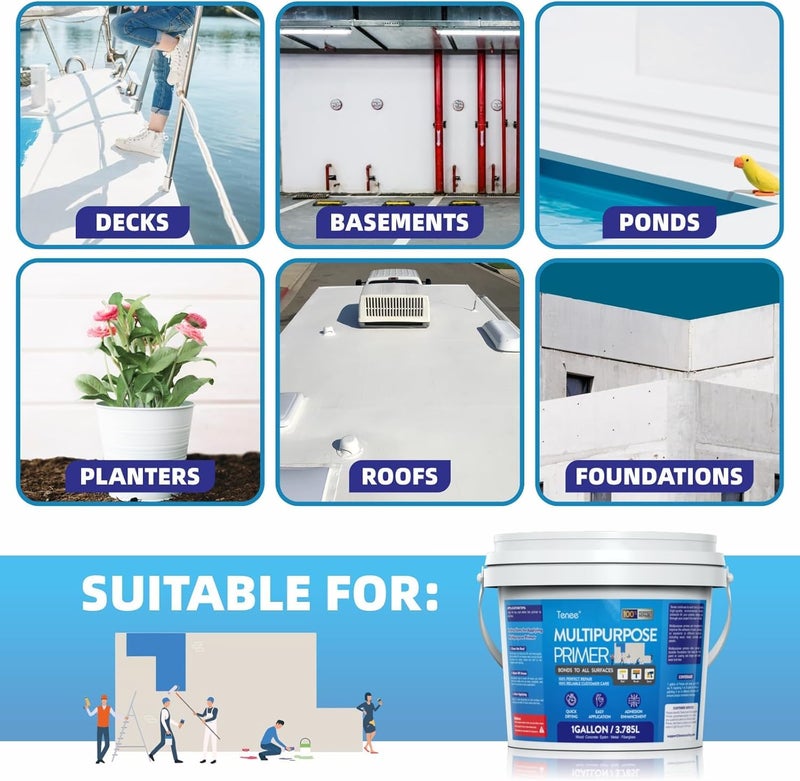 Tenee 1 Gallon Liquid Rubber Multi-Purpose Primer, EPDM & TPO Primer with Gloves, Water-Based Elastomeric Roof Coating for Outdoor, High-Adhesion Bonding RV Roof Coating for Concrete, Deck, Wood, Metal - Image 4